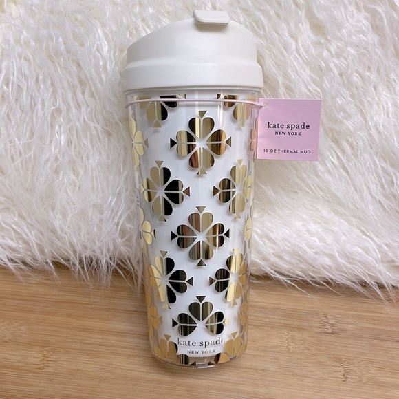 ♠️ Kate Spade // New York Gold Spade Flower Thermal Mug NWT - Picture 1 of 10